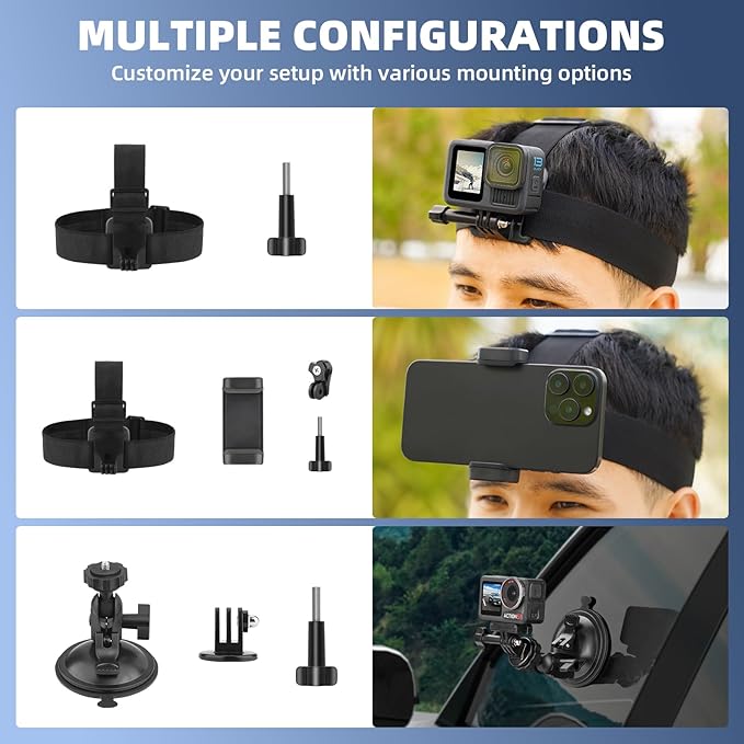 Chest Harness Mount Kit for GoPro, Head Strap Body Mount & Suction Cup Holder for iPhone, for Insta360 X5/X4, for DJI Osmo Action 5/Pocket 3 4/360, for AKASO Camera Recording Vlog Accessories