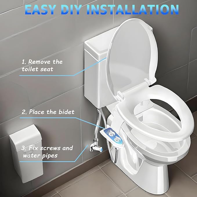 Aünsffer Bidet Attachment for Toilet, Non-Electric Fresh Cold Water, Toilet Bidet with Dual Nozzles Sprayer, Adjustable Water Pressure Control, 3 Modes Wash (Feminine/Bidet Wash + Self-Cleaning)