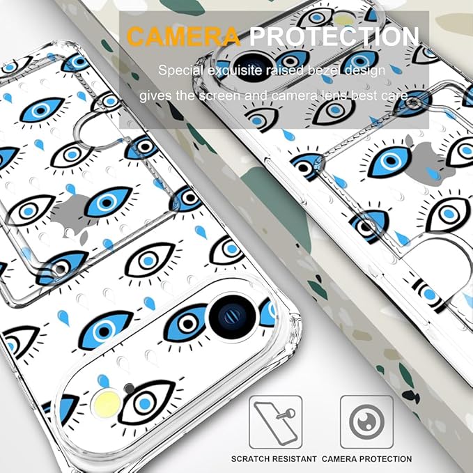 Compatible with iPhone 17 Air Case Card Holder for Women Cute Design,Wallet Phone Cases Transparent Cool Kawaii Protective (Clear Blue Evil Eyes)