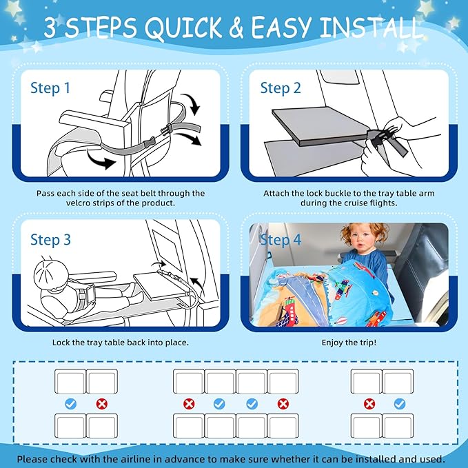 Airplane Bed for Toddler with Blanket, Baby Airplane Travel Essentials, Airplane Seat Extender for Kids, Plane