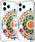 Compatible with iPhone 17 Pro Max Case Card Holder for Women Cute Design,Wallet Phone Cases Transparent Cool Kawaii Protective (Clear Mandala Henna Flower)