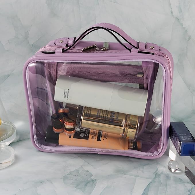 SANHECUN traveling toiletry case clear cosmetics case makeup bag (Purple, Small)