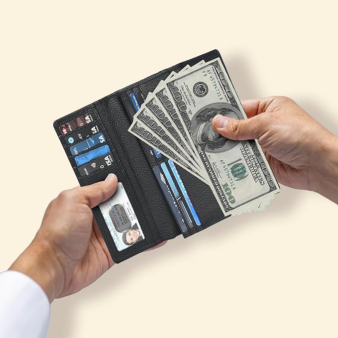 Real Leather Women Wallet Leather with RFID Blocking -Trifold Card Holder Designer Ladies Clutch with ID Window Wallets