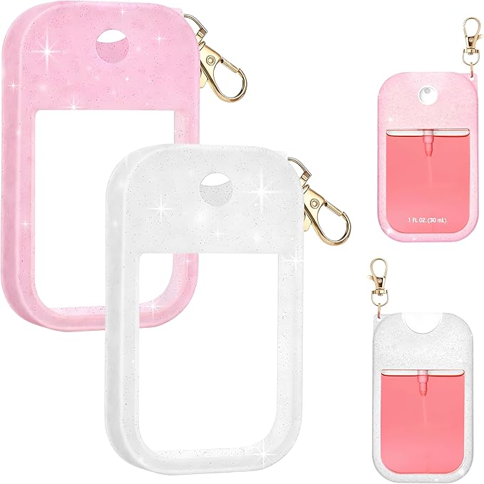 2Pack Silicone Case Compatible with Touch-lland Hand Sanitizer Spray Case,Protective Case with Keychain for 1FL.OZ. Bottle,Secure Fit,Anti-Loss Design for Travel,Office,Daily Use(Sparkling Pink&White)