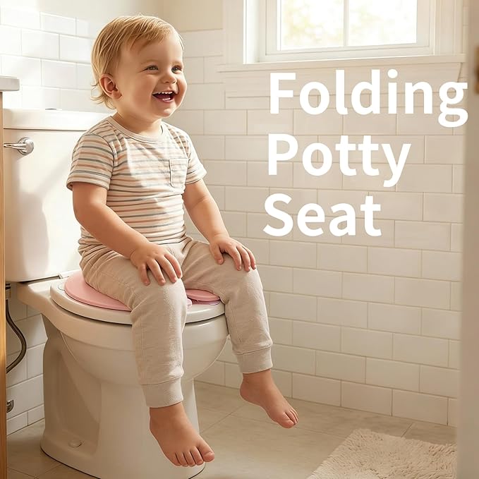 Funbliss Portable Potty for Toddler,Potty Training Essentials for Boys and Girl, Portable Toilet Training Seat with Non-Slip Suction Cups,Travel Bag,Pink
