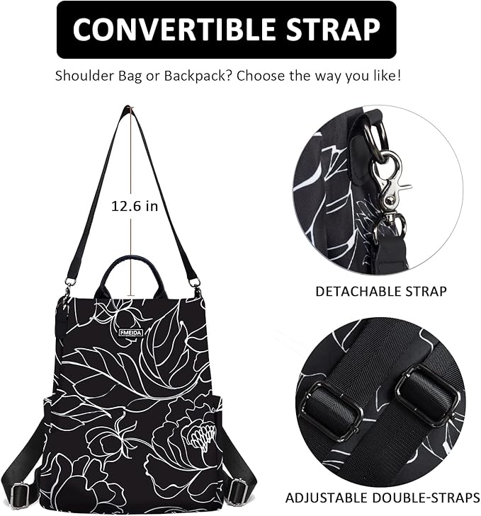 Fmeida Women's Anti-Theft Backpack Purse | Lightweight Travel Daypack for College, Work & Outdoor | Nylon Back pack with Minimalist Floral Design