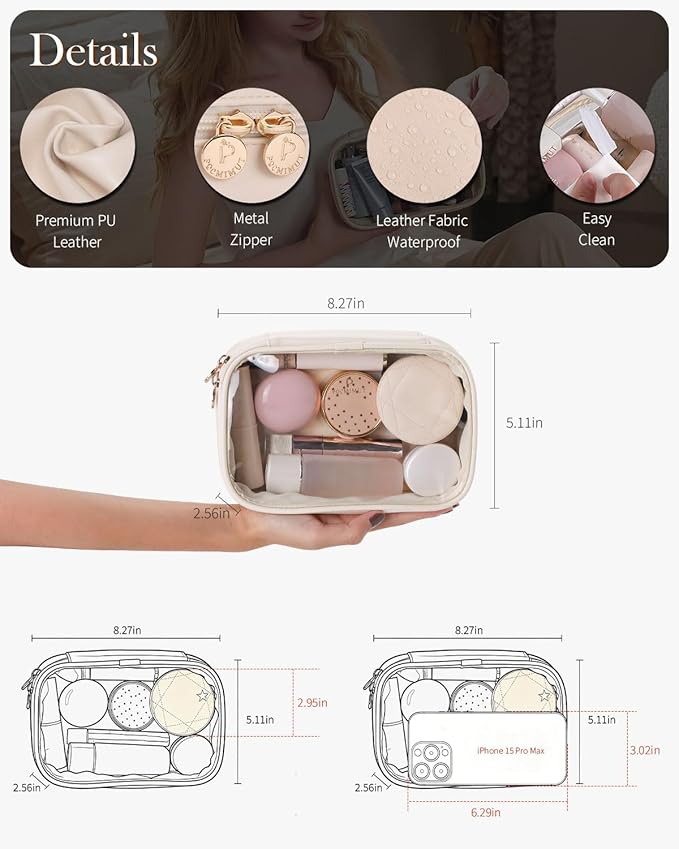 Pocmimut Clear Makeup Bags,Small Makeup Pouch with Large Cosmetic Bag Toiletry Bag Car Accessories Storage for Women,Travel Essentials Organizers,Beige