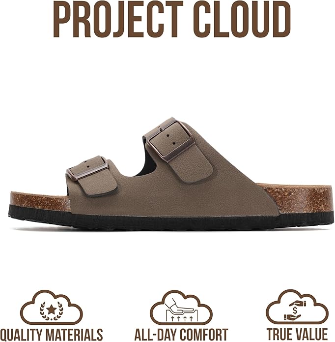 Project Cloud 100% Genuine Leather Flat Sandals For Women 2026 Cork Footbed Womens Sandals with Memory Foam and arch support Vacation Essentials Slides for Women Footwear (Venita)