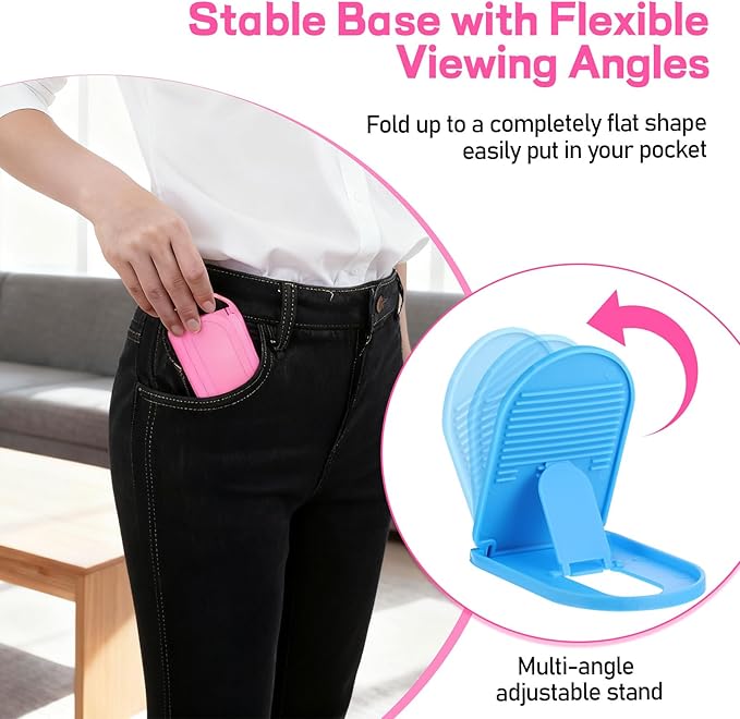 6PCS Foldable Phone Stand - Colorful Desk Office Cell Phone Holder, Mobile Tablet Holder for Airplane Headphone, Essential CellPhone Accessories, Portable Versatile Stand for Travel(6 Colors)