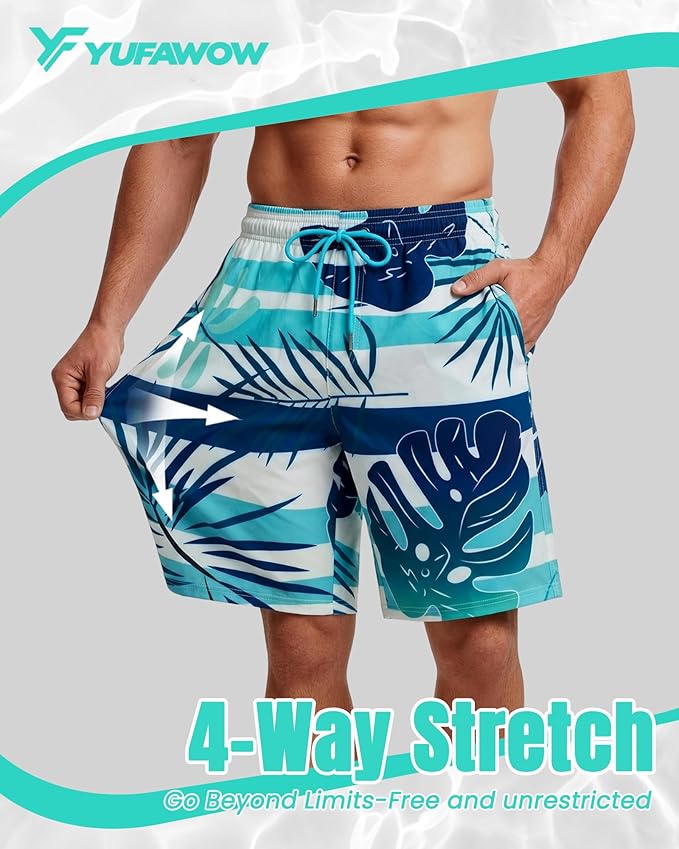Men Swim Trunks 9 Inch with Mesh Lining Breathable Quick Dry Drawstring Pockets for Summer Beach Pool Board