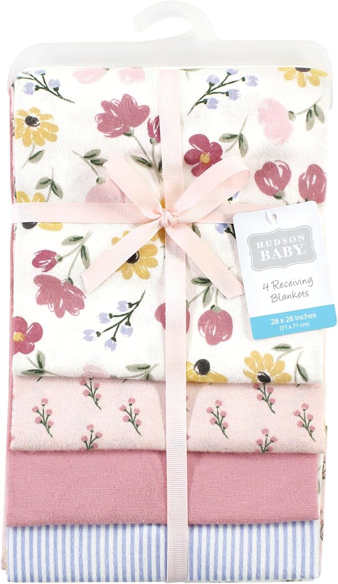 Hudson Baby Unisex Baby Cotton Flannel Receiving Blankets, Soft Painted Floral, One Size