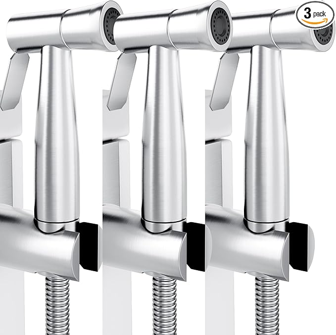 Purrfectzone 3 Pack Bidet Sprayer for Toilet, Handheld Kit, Easy-to-Install Toilet Shattaf Set, Hand Held Stainless Steel shower with Adjustable Flow, Cloth Diaper wash