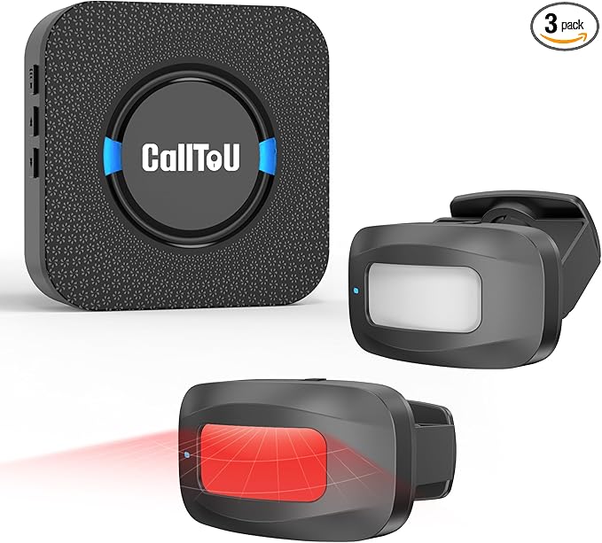 CallToU Wireless Motion Sensor Alarm Indoor Motion Detector Alarm Bed Alarms for Elderly Dementia Patients Motion Sensor Door Chime for Business with 500FT Range, 5 Adjustable Volume 2Sensor+1Receiver