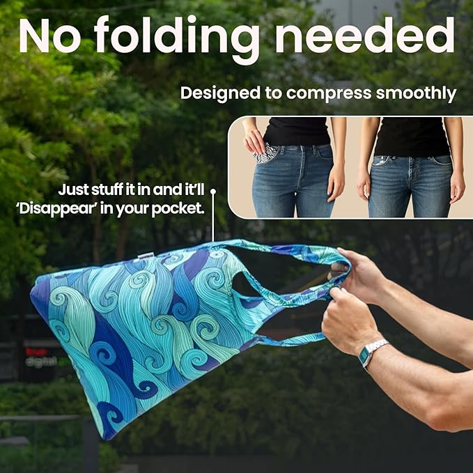 Nanobag Ultralight Foldable Tote for Women & Men, Reusable Grocery & Travel Bag, Packable Collapsible Compact Market Essential (Micro Navy)