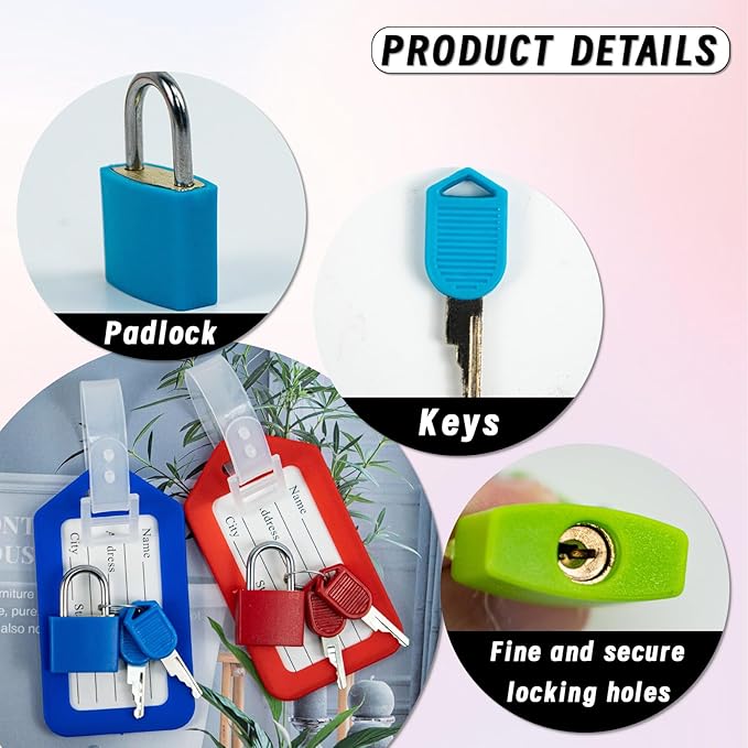 8 Pack Luggage Locks with Key+8 Pack Travel tag, Luggage Tags for Suitcases Bag Tags Name Tags, Mini Padlocks Multicolor Durable Locks for Suitcases Backpacks Boxes Cabinet and Laptop Bags (Colorful)