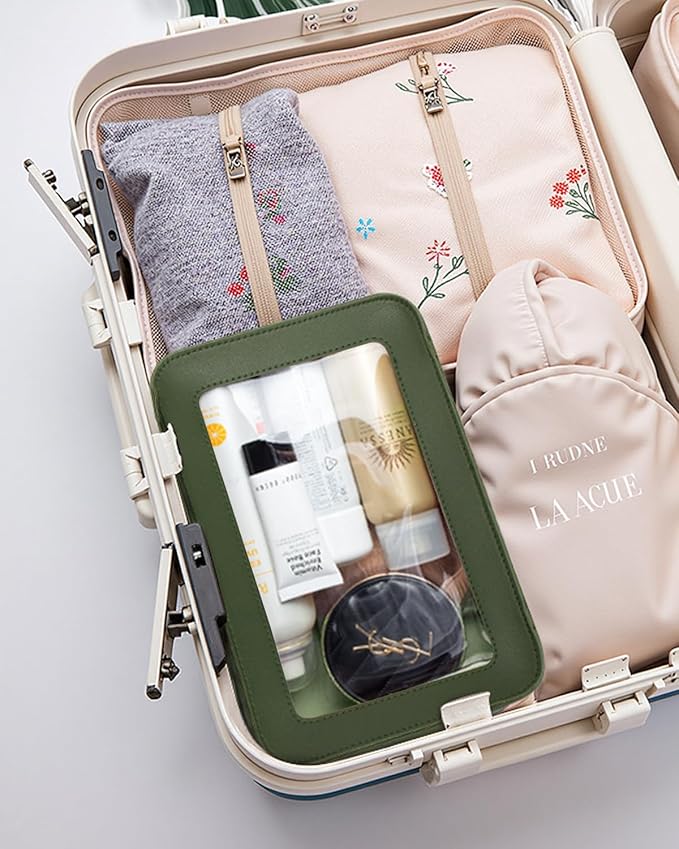 LETGO Clear Makeup Bags, TSA Approved Toiletry Bag, Small Makeup Organizer Fit Carry-on Travel Essentials,Clear Cosmetic Bags Car Organization and Storage for Women Men (Vintage Green)