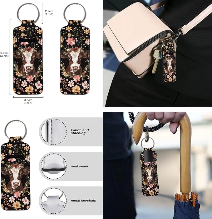 Suobstales 3Pcs Travel Bottles Keychain Holder Set,Travel Bottle Sleeves+Neoprene Chapstick Holders+Lanyard Keychain