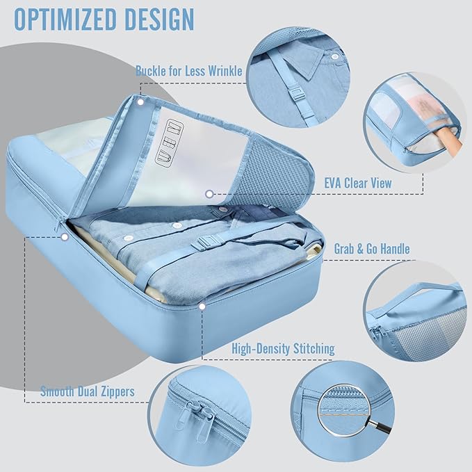 Veken 8 Set Packing Cubes for Travel Essentials, Suitcase Organizer Bags in 4 Sizes, Carry-On Luggage Accessories with Large Laundry Bag & Passport Holder, Must-Have for Airplane, Road Trip & Camping