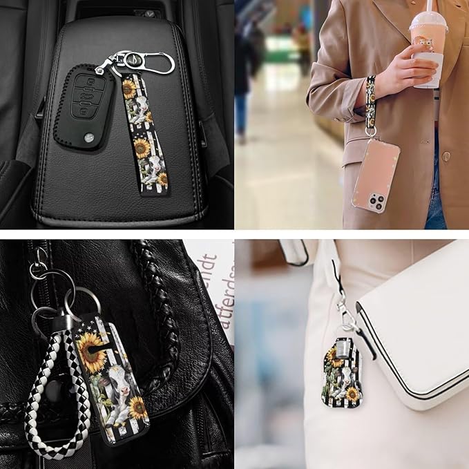 Suobstales 3Pcs Travel Bottles Keychain Holder Set,Travel Bottle Sleeves+Neoprene Chapstick Holders+Lanyard Keychain