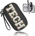 COSHAYSOO Small TECH Pouch Electronics Organizer Travel Bag Personalized Valentines Traveling Gifts for Women, Charging Cords Phone Charger USB Cable Management Airplane Cruise Essentials Black