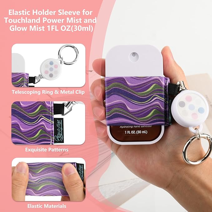 Beautyflier Pack of 4 Elastic Sleeve for Touchland Power Mist and Glow Mist 1FL OZ Hand Sanitizer Spray