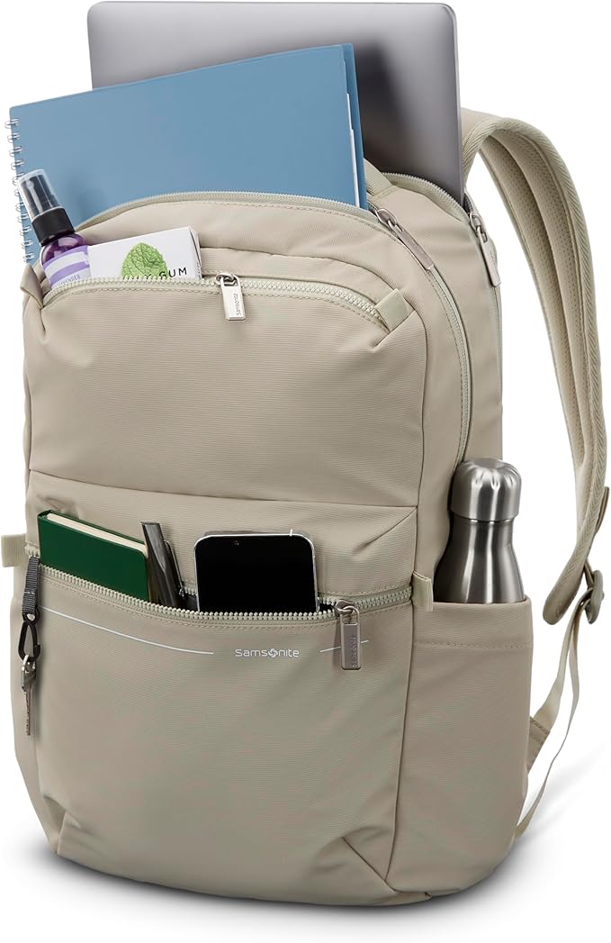 Samsonite Better Than Basic Backpack - Dedicated Laptop Compartment, Quick Stash Front Pockets and Lightweight Breathable Airmesh - Limestone Grey