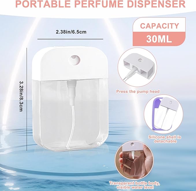 Refillable Hand Sanitizer Spray Bottle Keychain - 1oz / 30ml Leakproof Empty Spray Bottle with Silicone Case, Funnel & Clip,Portable Mini Travel Sanitizer Holder for Purse, Pocket, Gym Bag