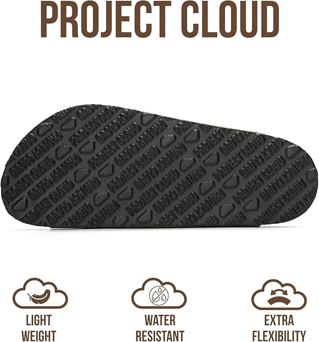 Project Cloud 100% Genuine Leather Flat Sandals For Women 2026 Cork Footbed Womens Sandals with Memory Foam and arch support Vacation Essentials Slides for Women Footwear (Venita)