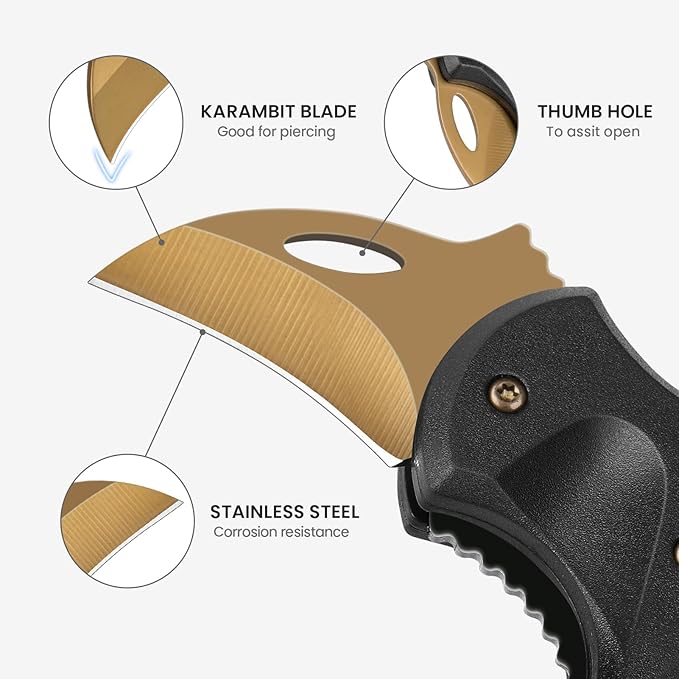 FUNBRO Small Pocket Knife for Men, Cool Folding Knife Box Cutter with 1.34inch Sharp Blade, EDC Knives Tool for Everyday Carry, Great Gift for Men (Gold)