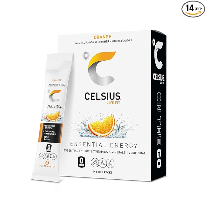 CELSIUS On The Go Orange, Sugar Free Energy Drink Mix (14 Sticks per Pack)