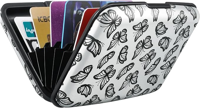 ELFISH Mini RFID Aluminum Wallet Credit Cards Holder Business Card Case Metal ID Case for Men Women(Little Butterflies)