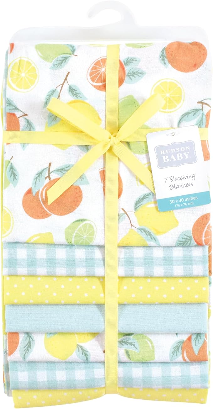Hudson Baby Unisex Baby Cotton Flannel Receiving Blankets Bundle, Citrus Mint, One Size