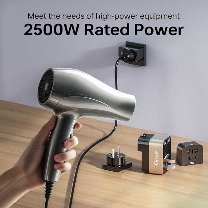 Universal Travel Adapter & Global Power Plugs & Outlets, GaN Fast Wall Charger with PD 3.0 USB-C & USB-A Ports, All-in-1 International Compact Adaptor for EU USA UK Aisa Hair Dryer Steam Iron Laptop