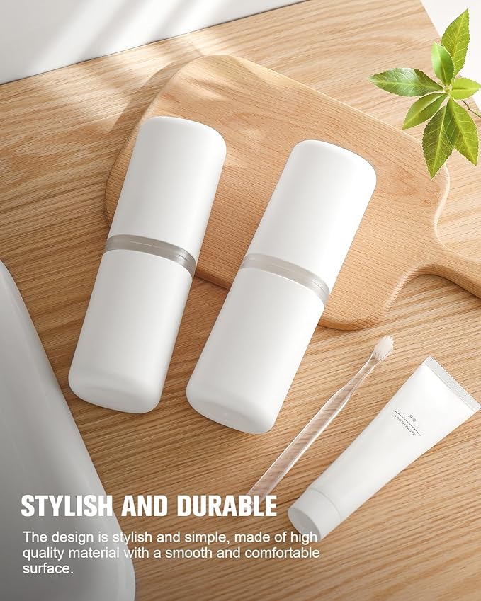 FERYES Travel Toothbrush and Toothpaste Holder – Large Capacity Oral Care Tools Organizer with Mouthwash Cups, Portable Tooth Brushes Case - White