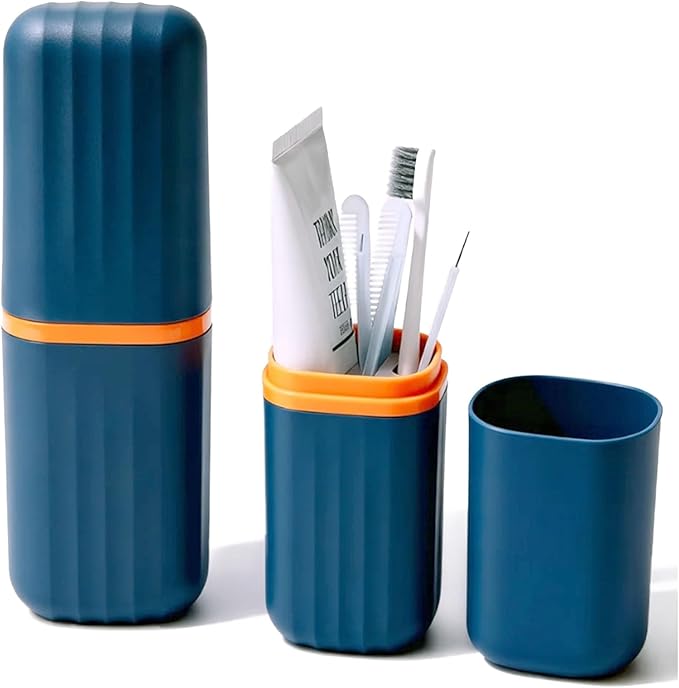 Toothbrush Travel Case, 2-in-1 Dustproof Travel Toothbrush Holder with Mouthwash Cup, Travel Essential Toothpaste and Toothbrush Container for Traveling Camping Business Trip School Bathroom