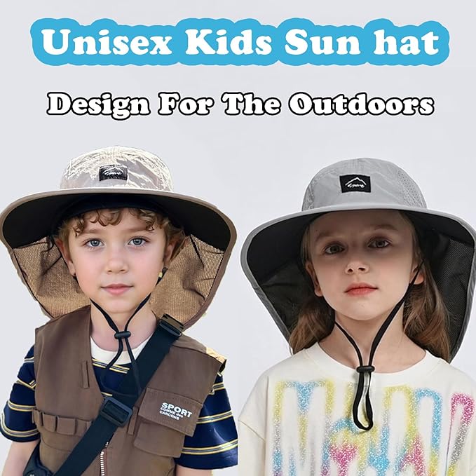 Outdoor Kids Sun Hat with Neck Flap UPF 50+ Quick Dry Beach Hats for Baby Boys Girls Age 2-12 Years Adjustable