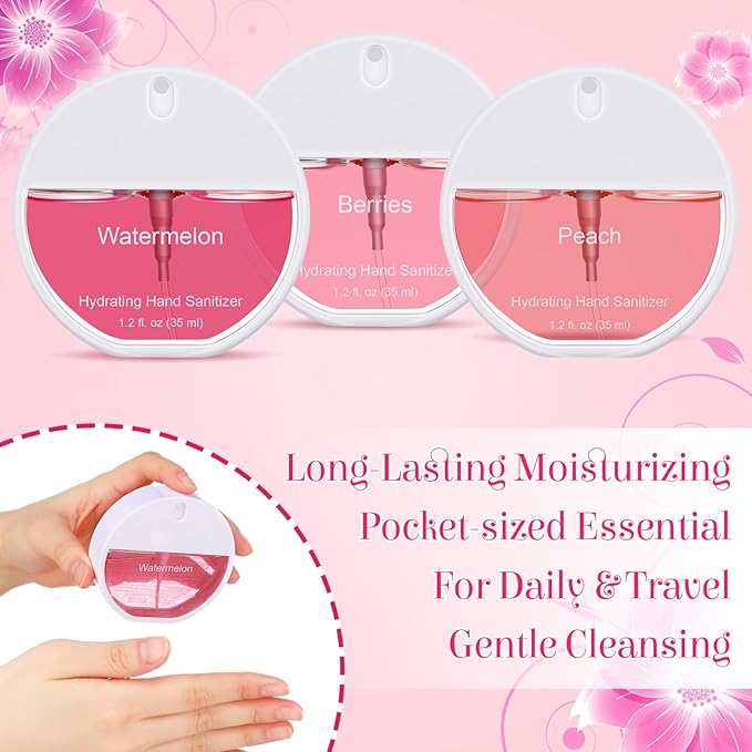 3 Pcs Power Mist Hydrating Hand Sanitizer Spray Bulk Travel Size Hand Sanitizer 1.2 oz Circular Spray Bottle for Daily Use Thank You Gifts Mother's Day Nurse Teacher Employee Appreciation Gifts