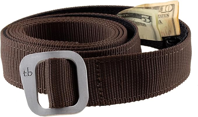 Dakota Travel Money Belt with Hidden Zipper by Thomas Bates (Brown, Big & Tall)