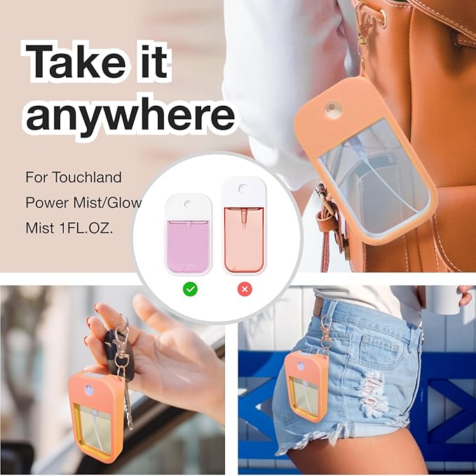 1 PC Soft Silicone Case for Touchland Power Mist (1FL. OZ./30 mL), Protective and Stylish Case with Keychain Compatible with Touchland Hand Sanitizer Spray (Orange)
