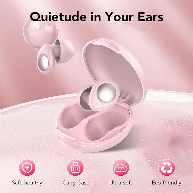 Ear Plugs for Sleeping,Noise Cancelling Silicone Earplugs for Noise Reduction & Snoring,45 dB,Ear Plugs for Sleep, Soft Earplugs Reusable Concert Ear Plug,Hearing Protection with 8 Earpieces, Pink