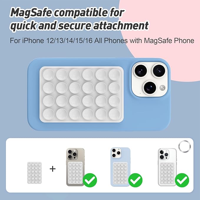 Magnetic Suction Phone Mount for MagSafe Case,Silicone Sticky Phone Grip Holder for iPhone,Removable Hands-Free Selfie/Video for TikTok & Instagram Influencer/Creator (White)
