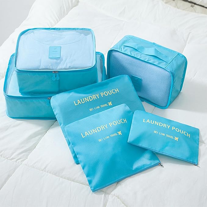 12 Set Packing Cubes for Travel Luggage Packing Bags Reusable Waterproof Suitcase Organizer Bags Set with Shoe Bag and Toiletry Bag (Sky Blue+Navy Blue)