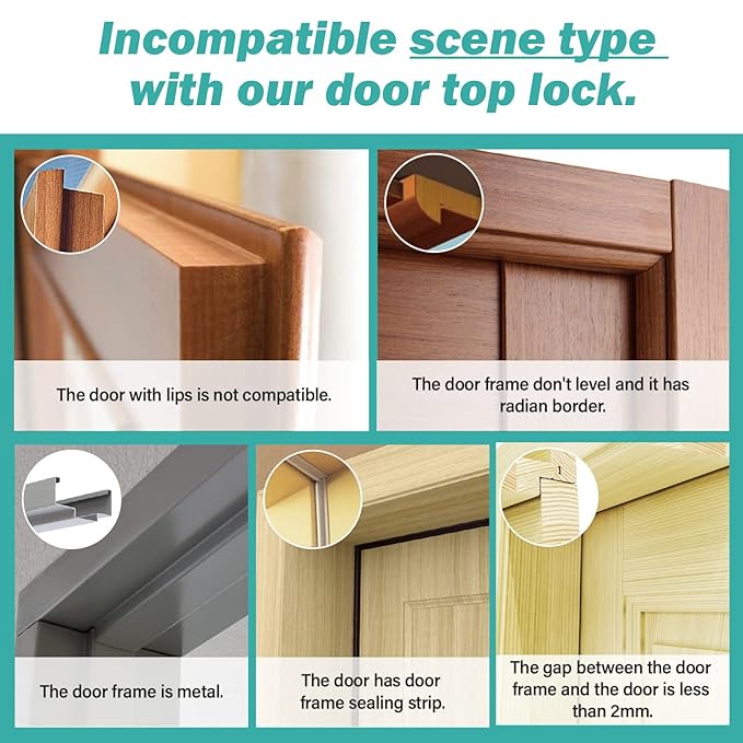 Child Safety Door Top Lock - Top Door Lock for Kids Safety Sturdy Metal Toddler Door Lock for Safety Adjustable Door Top Lock for 0.8-2 inch Thick Interior Doors 4 Pack