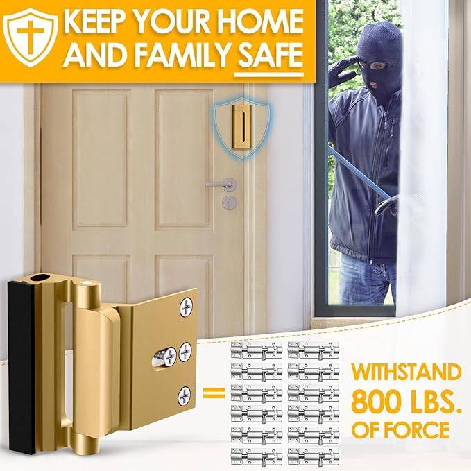 Home Security Door Reinforcement Lock: Metal Door Locks for Front Door Locks for Kids Safety Child Proof Door Latch for Top Deadbolt Lock Home Defender Flip Door Guardian Lock Withstand 800 lbs Inside