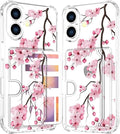 Compatible with iPhone 16 Case Card Holder for Women Cute Design,Wallet Phone Cases Transparent Cool Kawaii Protective (Clear Sakura Peach Cherry)