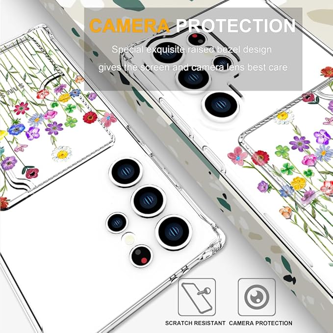 Compatible with Samsung Galaxy S24 Ultra Case Card Holder for Women Cute Design,Wallet Phone Cases Transparent Cool Kawaii Protective (Clear Flower Floral Bouquet)