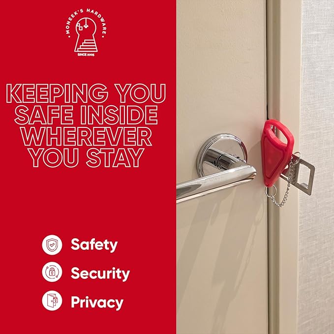 Portable Door Lock Extra Security Essential Safety & Privacy Travel Lockdown, Prevent Entry Stopper, Protect Family While Traveling Home Bedroom Hotel Apartment College (2 Pack (Red and Black))