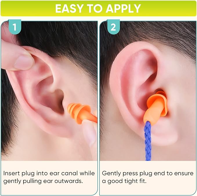 TICONN 12 Pairs Reusable Silicone Ear Plugs for Sleeping Noise Cancelling, Individually Wrapped 25dB NRR Corded Earplugs for Study Concentration Travel (12 Pairs)