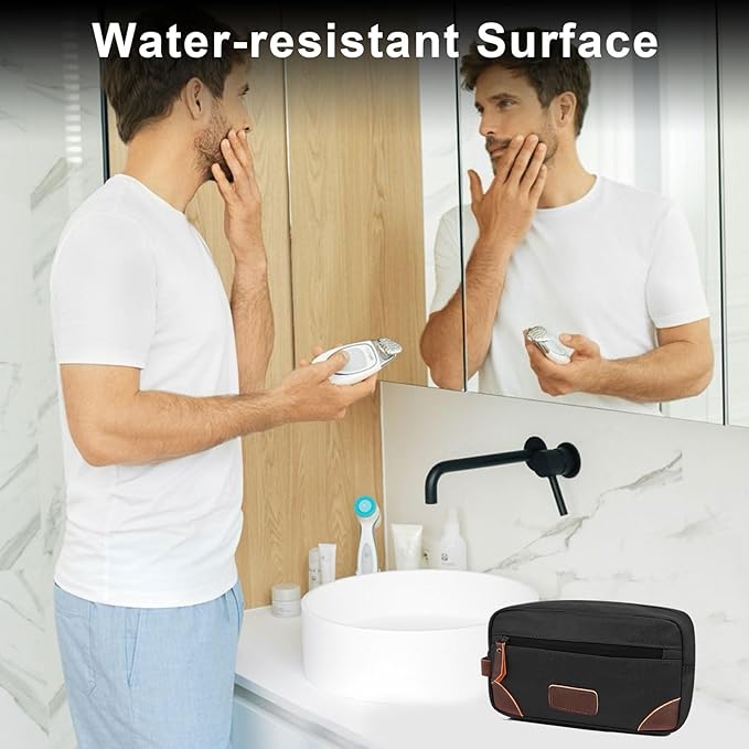 Wohlbege Men's Travel Toiletry Bag - Large Waterproof Organizer, 2 Zippered Pockets for Shaving/Cosmetic,Portable Bathroom Bag for Travel/Gym/Business Trips