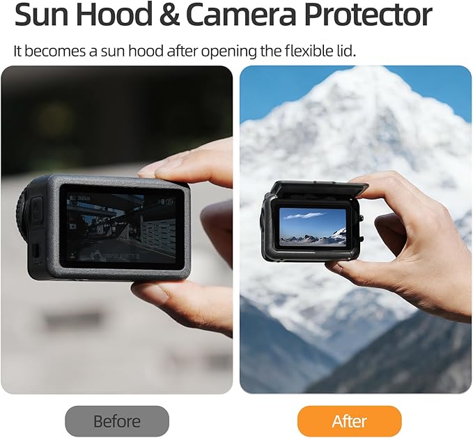 Action 6 Camera Cage Frame with Sun Hood, Protective Frame Housing Case with Detachable Screen Protective Sunshade for DJI OSMO Action 6 Accessories